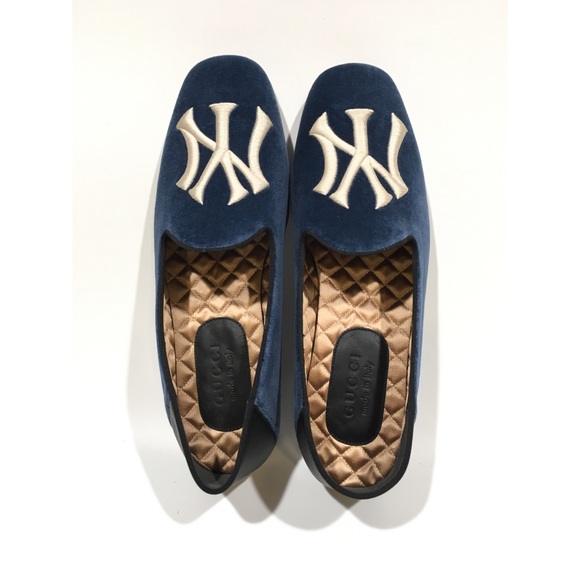 Gucci NY Yankees Velvet Loafers -Blue -Mens US 8.5 - Picture 10 of 16